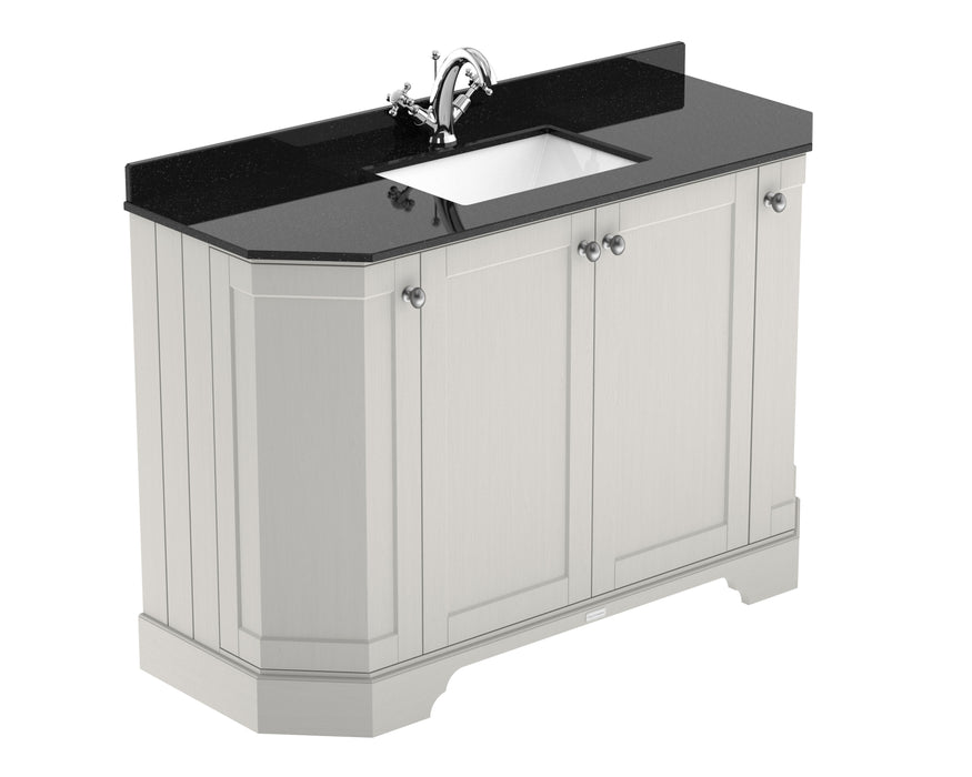 Old London 1200mm Timeless Sand 4 Door Floor Standing Angled Vanity Unit With 1 Tap Hole Black Marble Basin