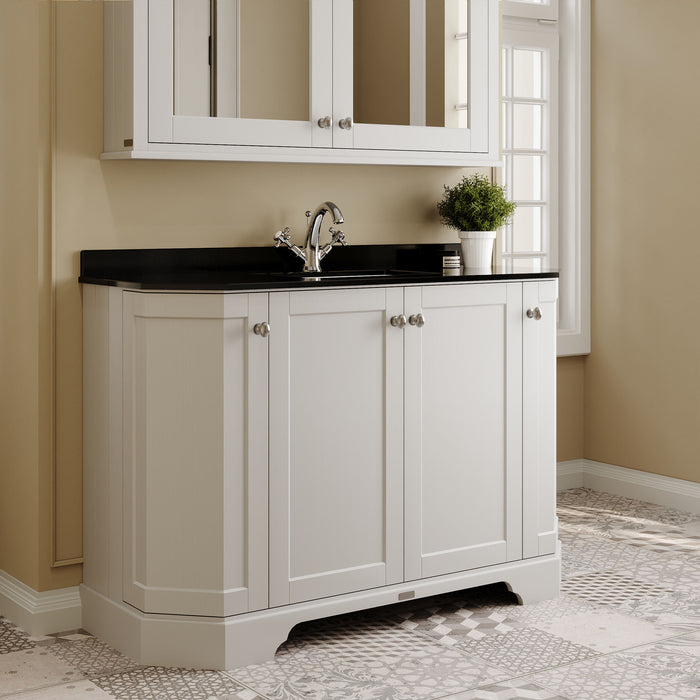 Old London 1200mm Timeless Sand 4 Door Floor Standing Angled Vanity Unit With 1 Tap Hole Black Marble Basin