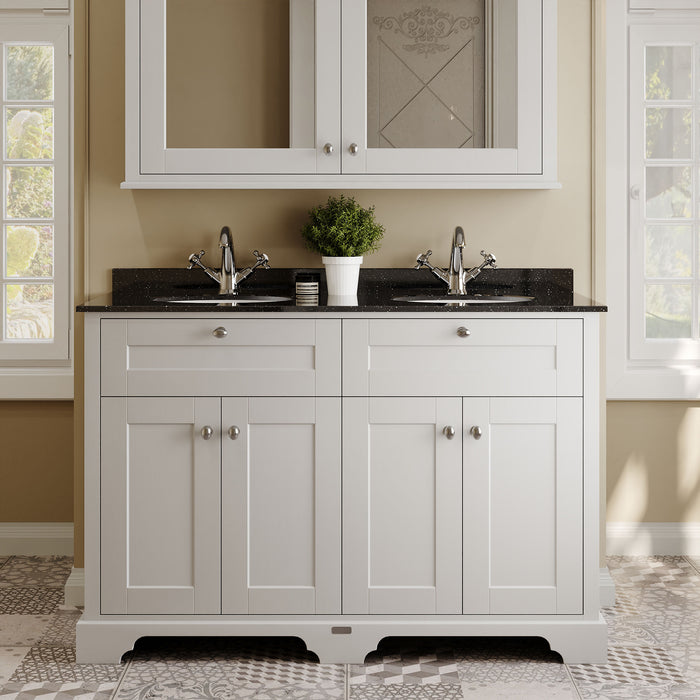 Old London 1200mm Timeless Sand 4 Door Floor Standing Cabinet With Black Marble Basin