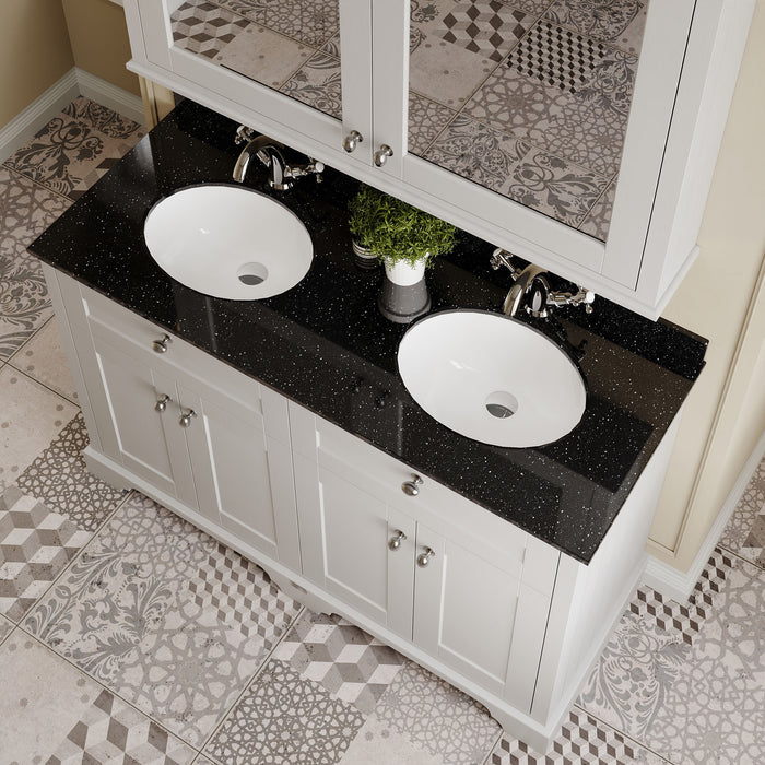 Old London 1200mm Timeless Sand 4 Door Floor Standing Cabinet With Black Marble Basin