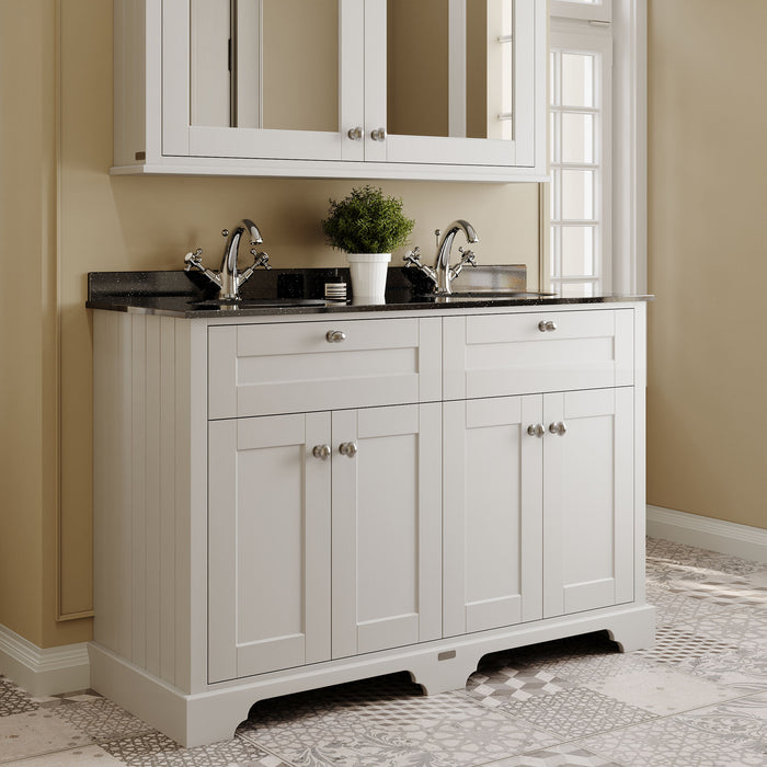 Old London 1200mm Timeless Sand 4 Door Floor Standing Cabinet With Black Marble Basin