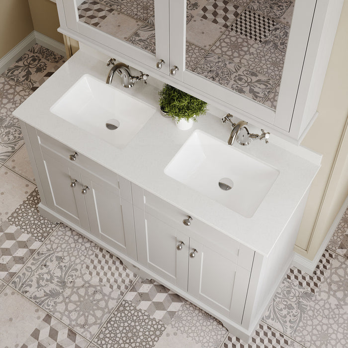 Old London 1200mm Timeless Sand 4 Door Floor Standing Cabinet With Twin Marble Basin