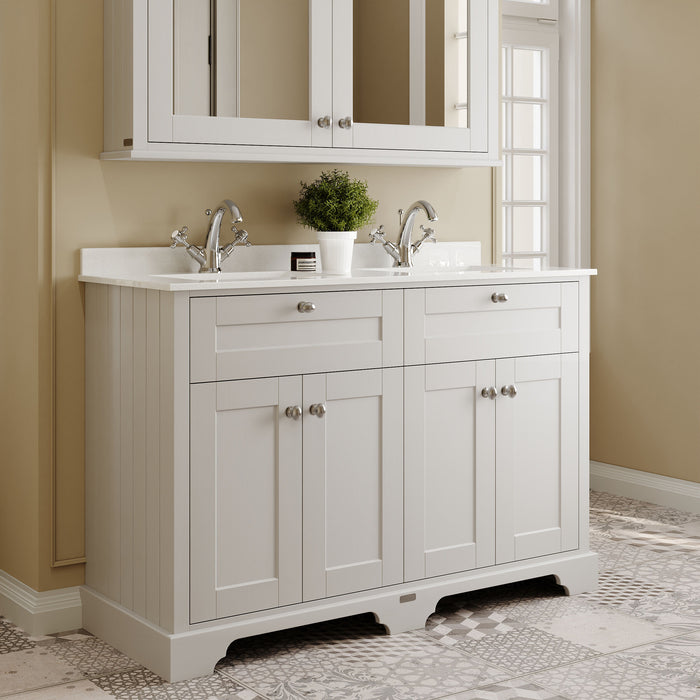 Old London 1200mm Timeless Sand 4 Door Floor Standing Cabinet With Twin Marble Basin