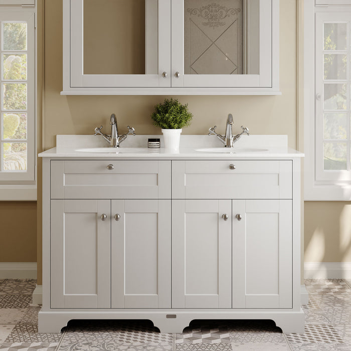 Old London 1200mm Timeless Sand 4 Door Floor Standing Cabinet With White Marble Basin