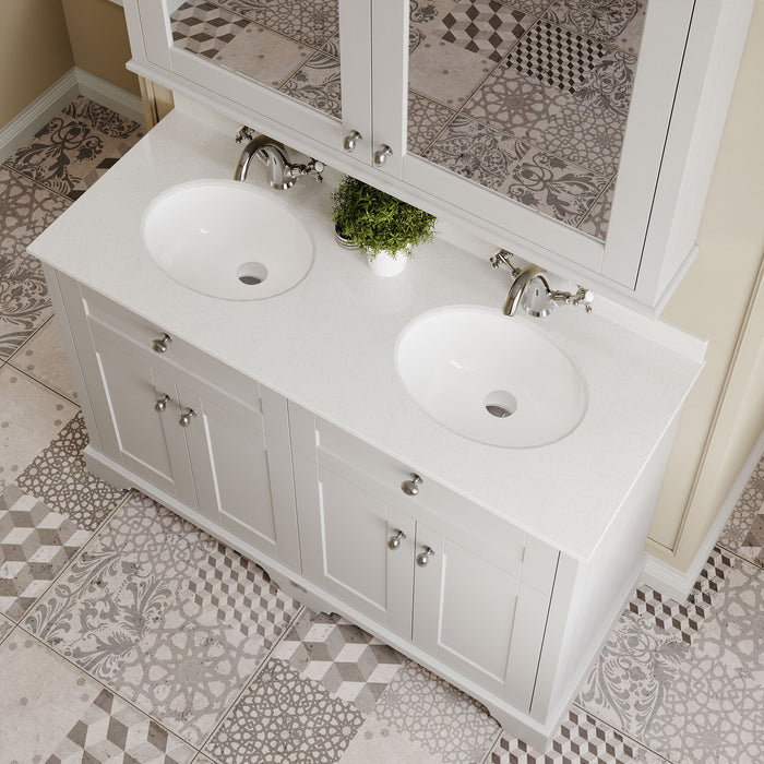 Old London 1200mm Timeless Sand 4 Door Floor Standing Cabinet With White Marble Basin