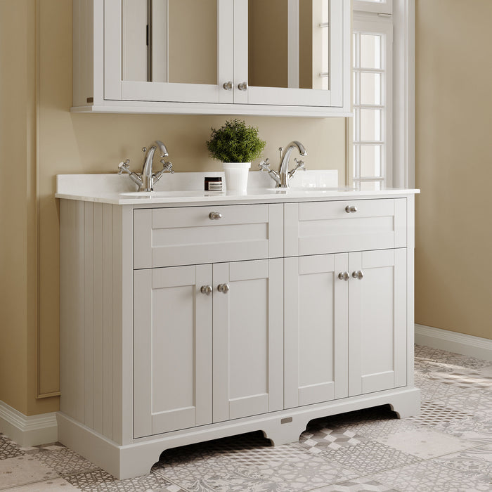 Old London 1200mm Timeless Sand 4 Door Floor Standing Cabinet With White Marble Basin