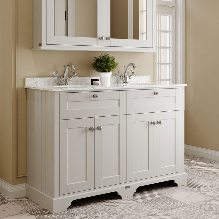 Old London 1200mm Timeless Sand 4 Door Floor Standing Cabinet With Twin Marble Basin
