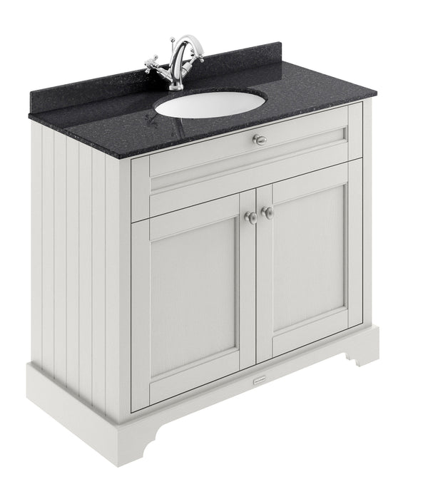 Old London 1000mm Timeless Sand 2 Door Floor Standing Cabinet With 1 Tap Hole Marble Basin