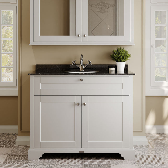 Old London 1000mm Timeless Sand 2 Door Floor Standing Cabinet With 1 Tap Hole Marble Basin