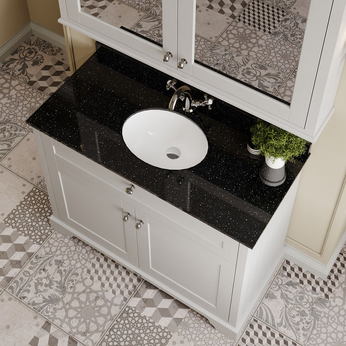 Old London 1000mm Timeless Sand 2 Door Floor Standing Cabinet With 1 Tap Hole Marble Basin