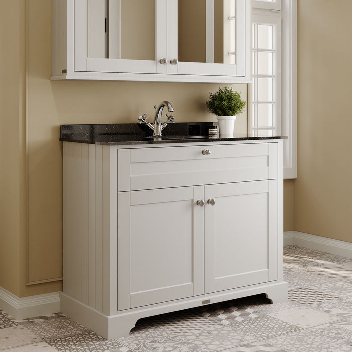 Old London 1000mm Timeless Sand 2 Door Floor Standing Cabinet With 1 Tap Hole Marble Basin
