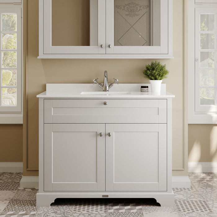 Old London 1000mm Timeless Sand 2 Door Floor Standing Cabinet With 1 Tap Hole Marble Basin
