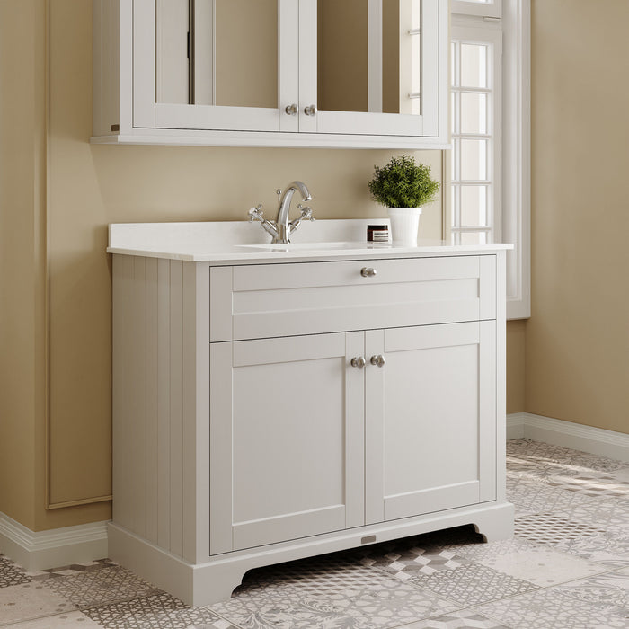 Old London 1000mm Timeless Sand 2 Door Floor Standing Cabinet With 1 Tap Hole Marble Basin