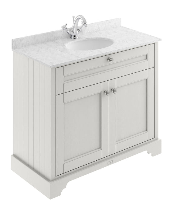 Old London 1000mm Timeless Sand 2 Door Floor Standing Cabinet With 1 Tap Hole Marble Basin
