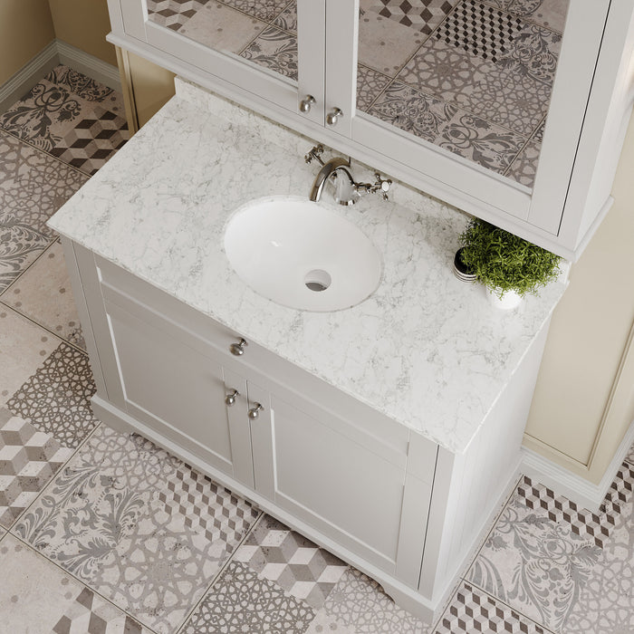 Old London 1000mm Timeless Sand 2 Door Floor Standing Cabinet With 1 Tap Hole Marble Basin