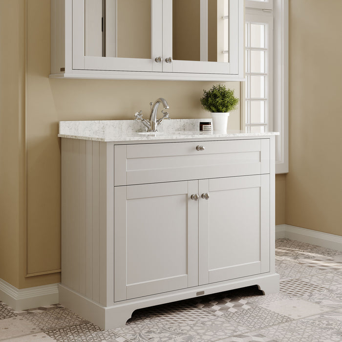 Old London 1000mm Timeless Sand 2 Door Floor Standing Cabinet With 1 Tap Hole Marble Basin