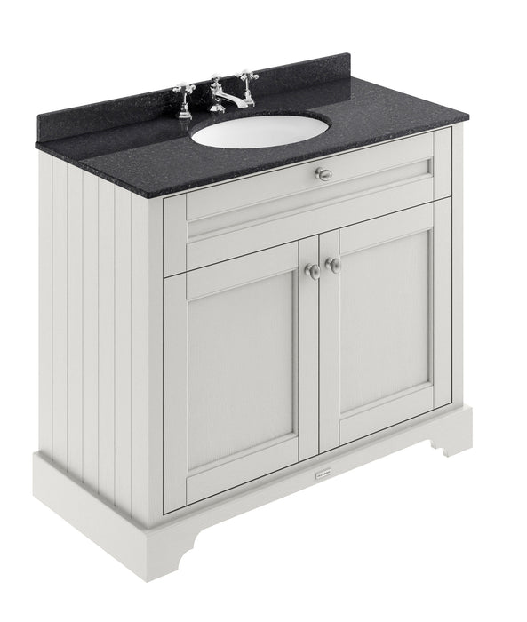 Old London 1000mm Timeless Sand 2 Door Floor Standing Cabinet With 3 Tap Holes Marble Basin