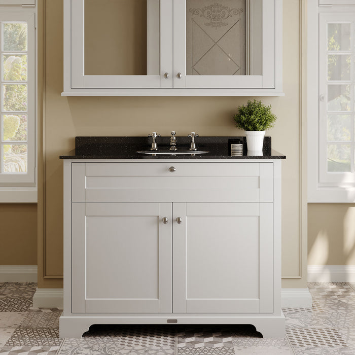 Old London 1000mm Timeless Sand 2 Door Floor Standing Cabinet With 3 Tap Holes Marble Basin
