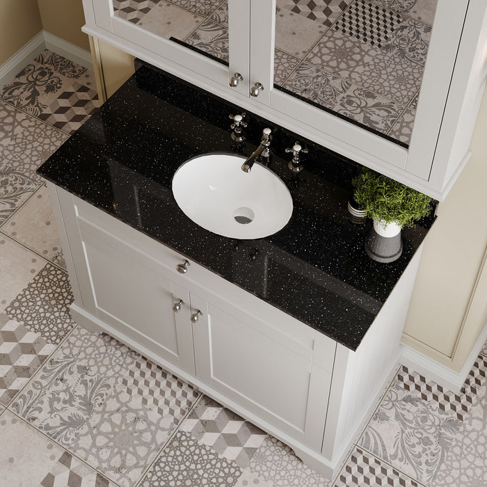 Old London 1000mm Timeless Sand 2 Door Floor Standing Cabinet With 3 Tap Holes Marble Basin