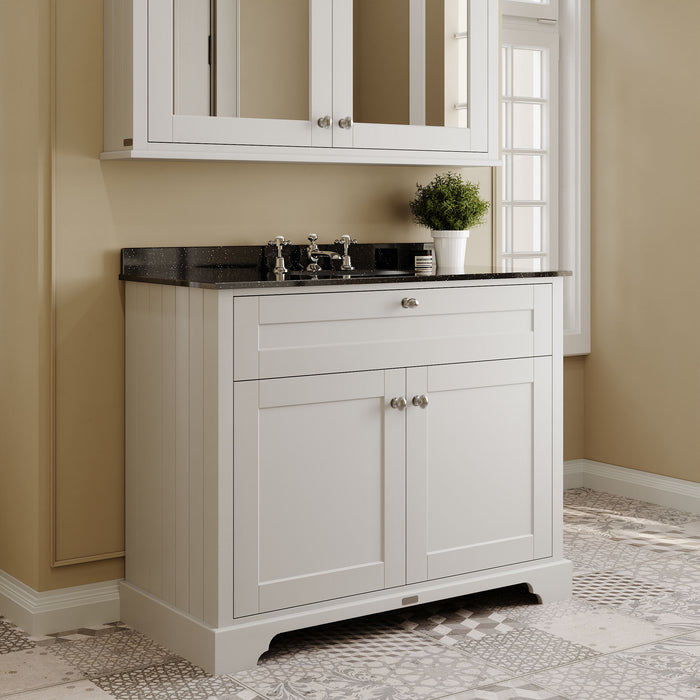 Old London 1000mm Timeless Sand 2 Door Floor Standing Cabinet With 3 Tap Holes Marble Basin
