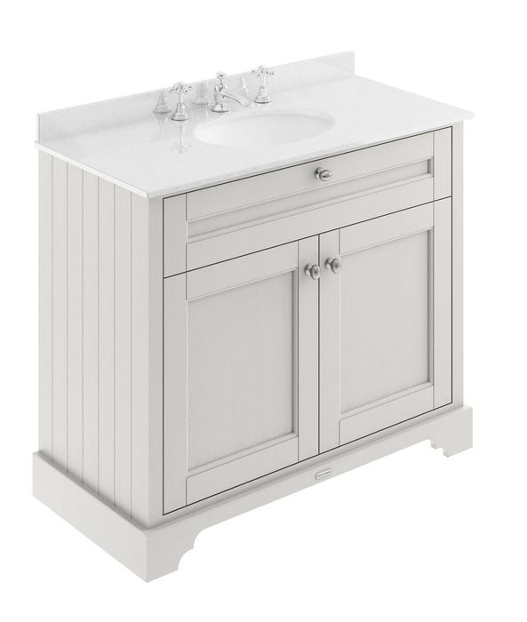 Old London 1000mm Timeless Sand 2 Door Floor Standing Cabinet With 3 Tap Holes Marble Basin