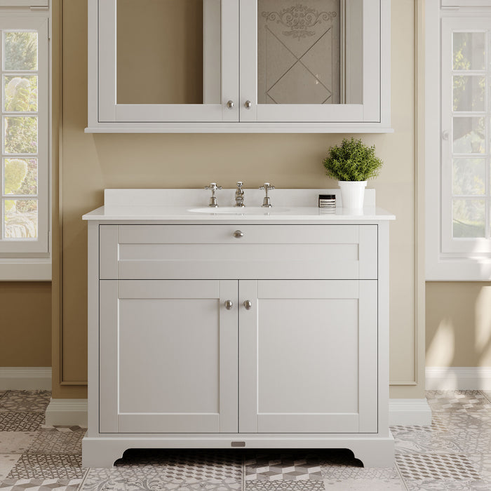Old London 1000mm Timeless Sand 2 Door Floor Standing Cabinet With 3 Tap Holes Marble Basin