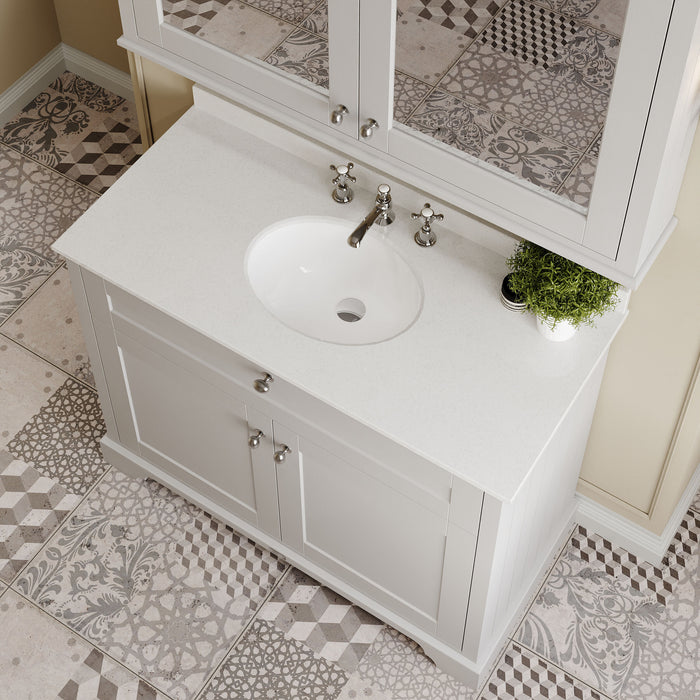 Old London 1000mm Timeless Sand 2 Door Floor Standing Cabinet With 3 Tap Holes Marble Basin