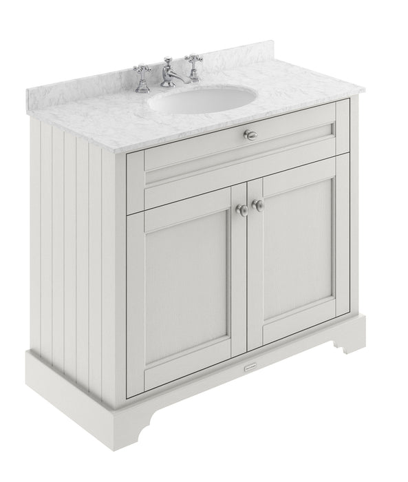 Old London 1000mm Timeless Sand 2 Door Floor Standing Cabinet With 3 Tap Holes Marble Basin