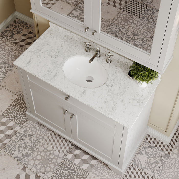Old London 1000mm Timeless Sand 2 Door Floor Standing Cabinet With 3 Tap Holes Marble Basin