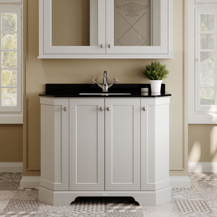 Old London 1000mm Timeless Sand 4 Door Floor Standing Angled Vanity Unit With 1 Tap Hole Marble Basin
