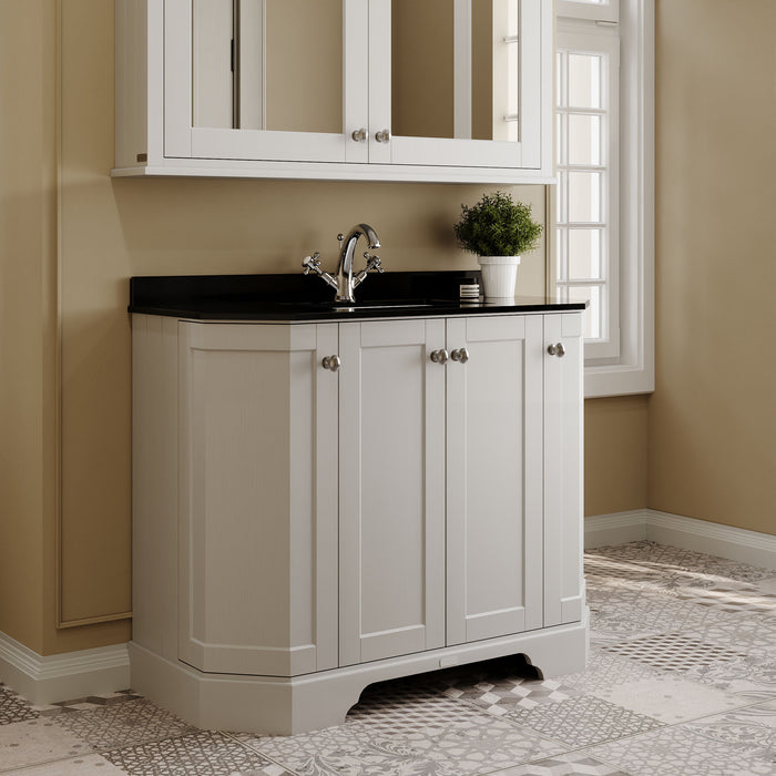 Old London 1000mm Timeless Sand 4 Door Floor Standing Angled Vanity Unit With 1 Tap Hole Marble Basin