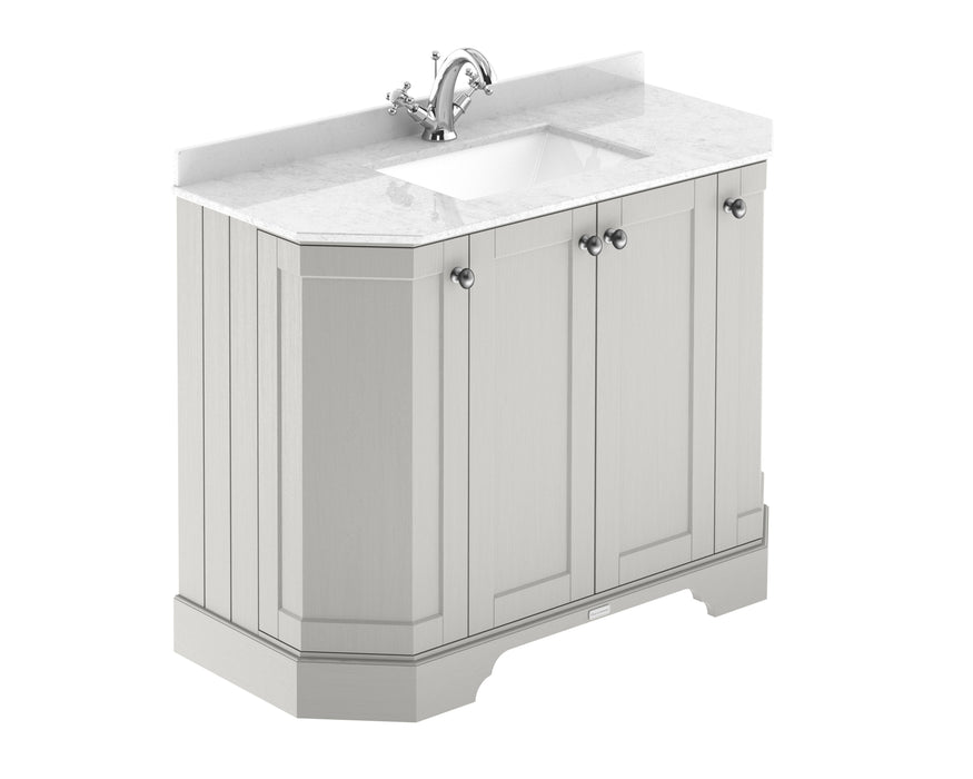 Old London 1000mm Timeless Sand 4 Door Floor Standing Angled Vanity Unit With 1 Tap Hole Marble Basin