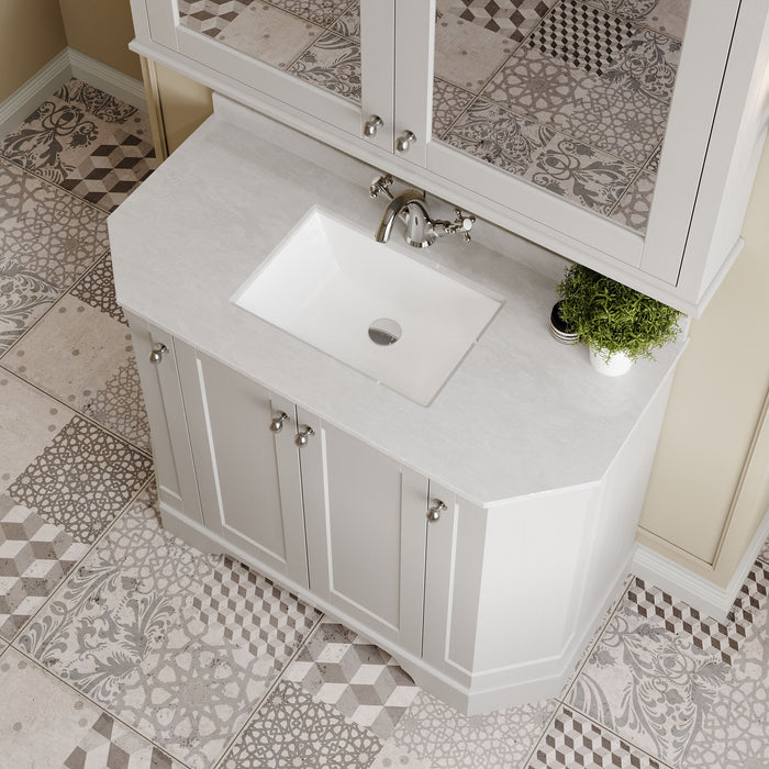 Old London 1000mm Timeless Sand 4 Door Floor Standing Angled Vanity Unit With 1 Tap Hole Marble Basin