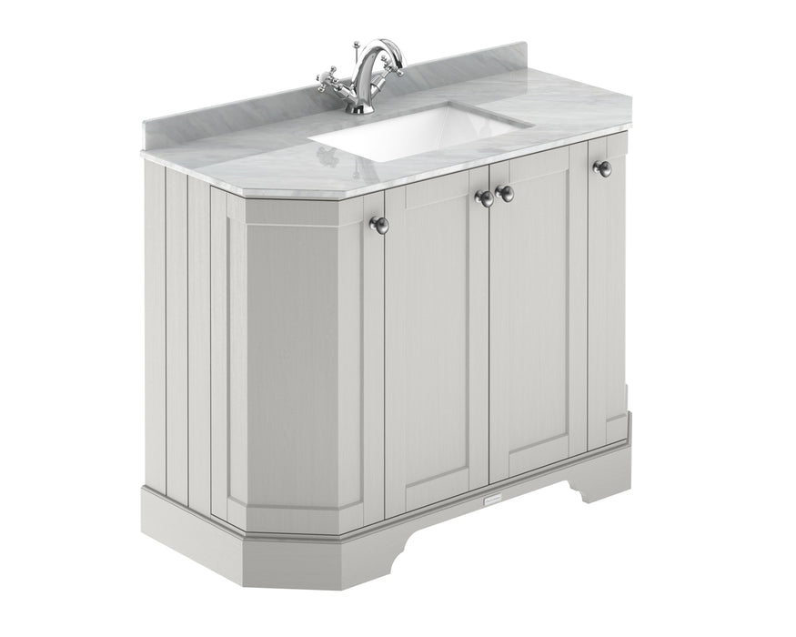 Old London 1000mm Timeless Sand 4 Door Floor Standing Angled Vanity Unit With 1 Tap Hole Marble Basin