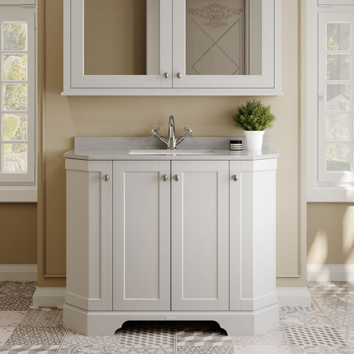 Old London 1000mm Timeless Sand 4 Door Floor Standing Angled Vanity Unit With 1 Tap Hole Marble Basin