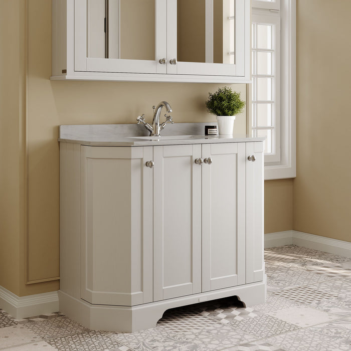 Old London 1000mm Timeless Sand 4 Door Floor Standing Angled Vanity Unit With 1 Tap Hole Marble Basin