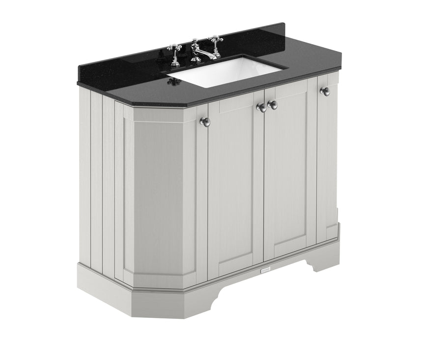 Old London 1000mm Timeless Sand 4 Door Floor Standing Angled Vanity Unit With 3 Tap Holes Marble Basin