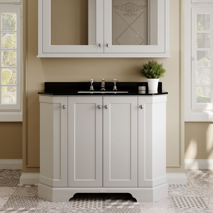 Old London 1000mm Timeless Sand 4 Door Floor Standing Angled Vanity Unit With 3 Tap Holes Marble Basin
