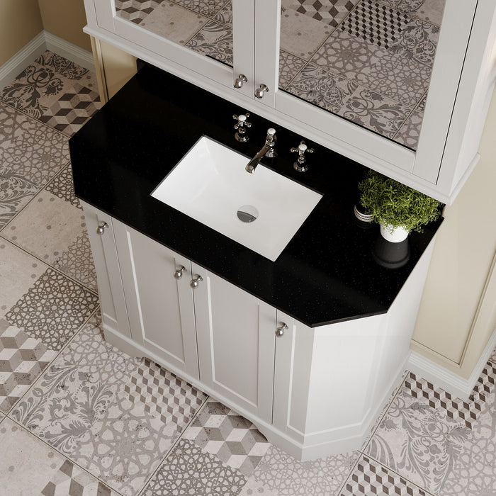 Old London 1000mm Timeless Sand 4 Door Floor Standing Angled Vanity Unit With 3 Tap Holes Marble Basin
