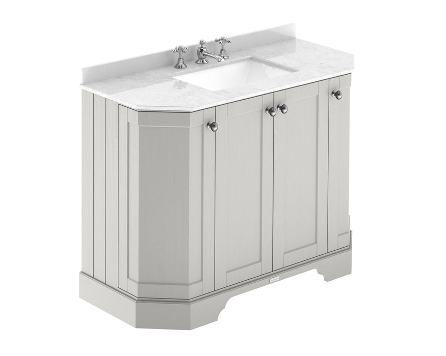 Old London 1000mm Timeless Sand 4 Door Floor Standing Angled Vanity Unit With 3 Tap Holes Marble Basin