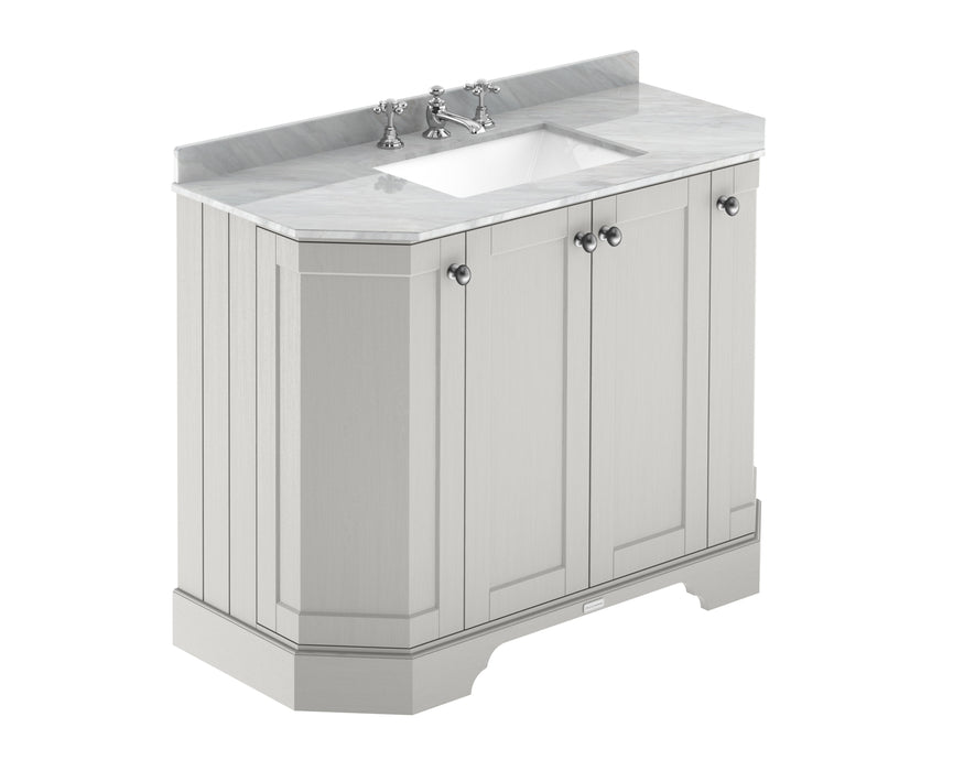 Old London 1000mm Timeless Sand 4 Door Floor Standing Angled Vanity Unit With 3 Tap Holes Marble Basin