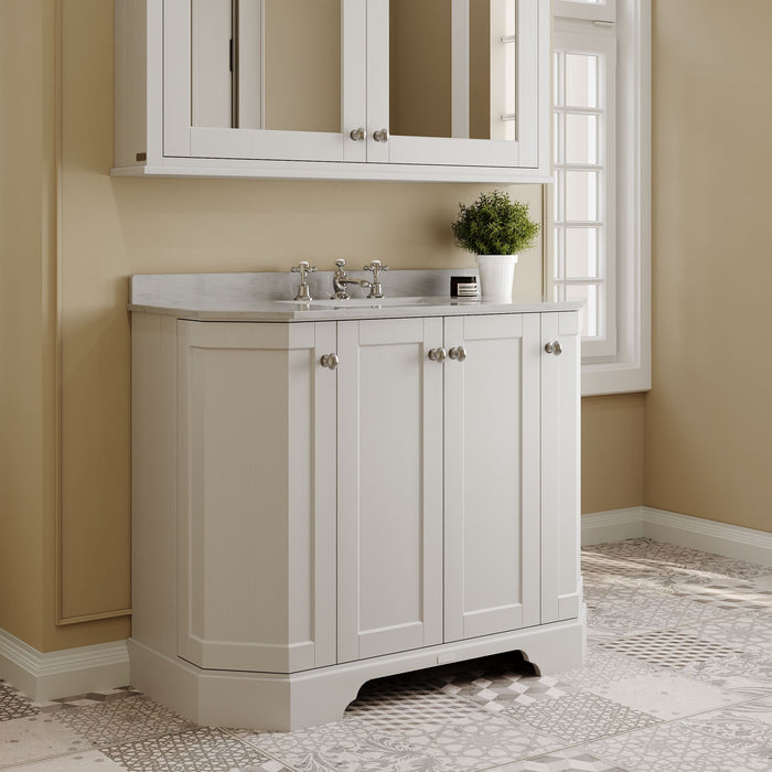 Old London 1000mm Timeless Sand 4 Door Floor Standing Angled Vanity Unit With 3 Tap Holes Marble Basin