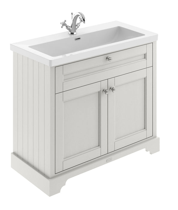 Old London 1000mm Timeless Sand 2 Door Floor Standing Vanity Unit With 1 Tap Hole Fireclay Basin