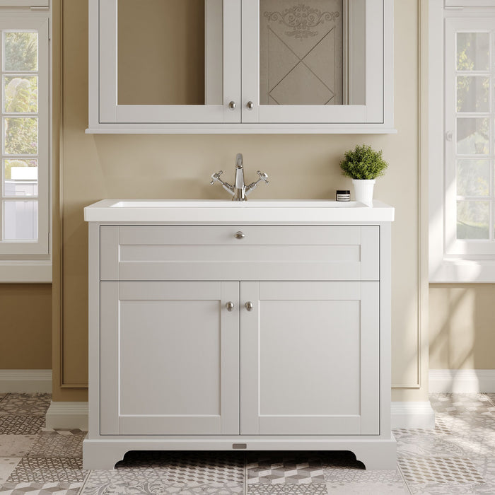 Old London 1000mm Timeless Sand 2 Door Floor Standing Vanity Unit With 1 Tap Hole Fireclay Basin