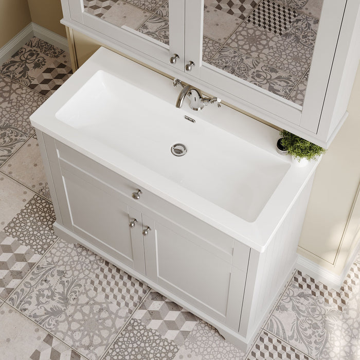 Old London 1000mm Timeless Sand 2 Door Floor Standing Vanity Unit With 1 Tap Hole Fireclay Basin
