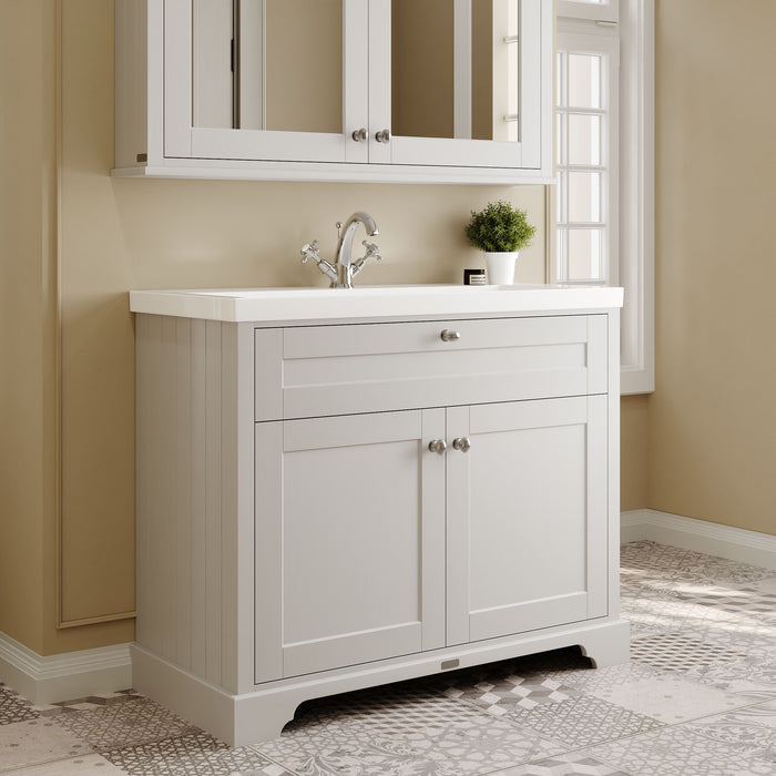 Old London 1000mm Timeless Sand 2 Door Floor Standing Vanity Unit With 1 Tap Hole Fireclay Basin