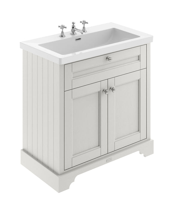 Old London 800mm Timeless Sand 2 Door Floor Standing Vanity Unit With 3 Tap Holes Fireclay Basin