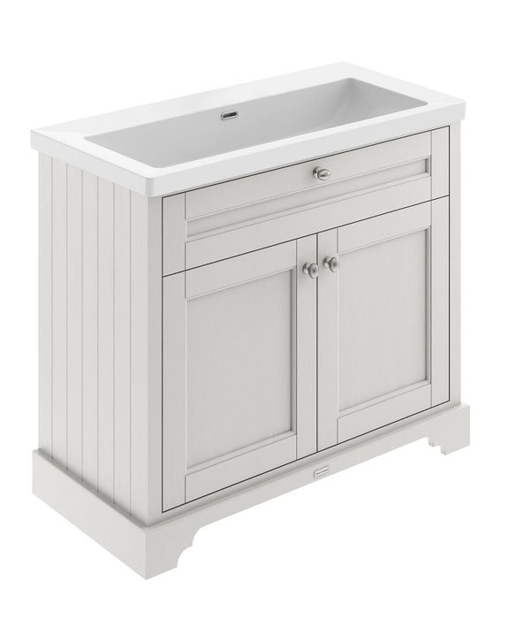 Old London 1000mm Timeless Sand 2 Door Floor Standing Vanity Unit With Fireclay Basin
