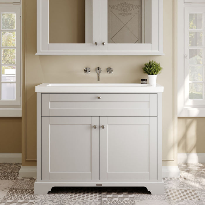 Old London 1000mm Timeless Sand 2 Door Floor Standing Vanity Unit With Fireclay Basin