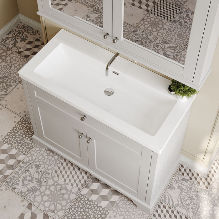 Old London 1000mm Timeless Sand 2 Door Floor Standing Vanity Unit With Fireclay Basin